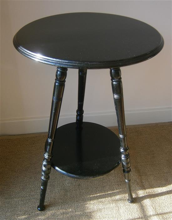 A Victorian mahogany octagonal table and a Liberty ebonised Hampden table Larger H.70cm